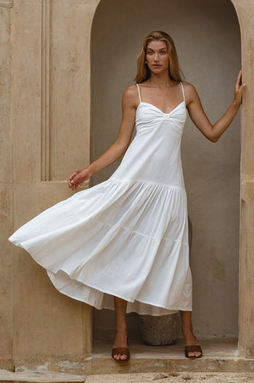 Aurelia Linen Maxi Dress Lightweight Smocked Adjustable Straps Summer Dress-0