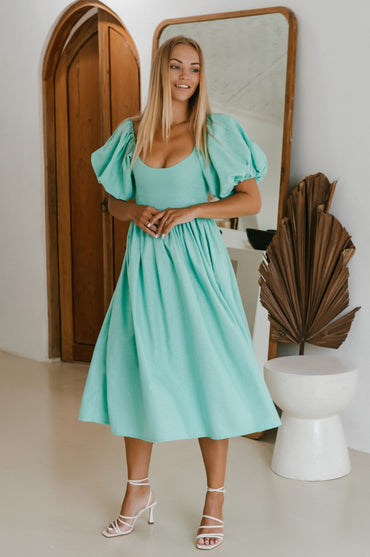Cherie Puff Sleeve Midi Dress-0