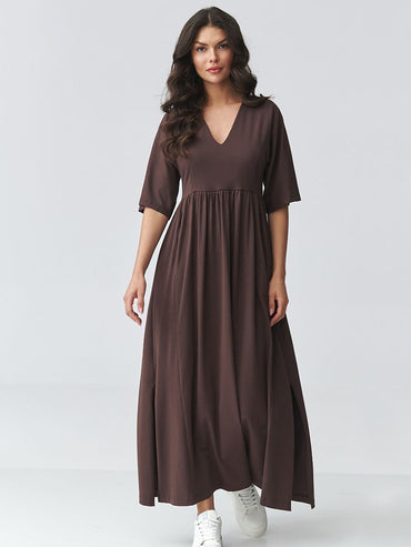 Makadamia Stylish Brown Maxi Daydress Model 225699 Comfortable Cotton Blend-0