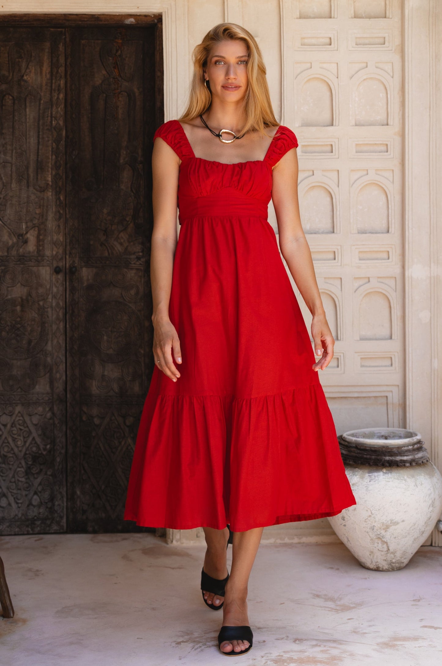Augusta Midi Linen Dress Corset Style Adjustable Straps Summer-2