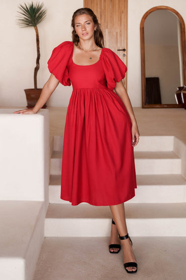 Cherie Puff Sleeve Midi Dress-7