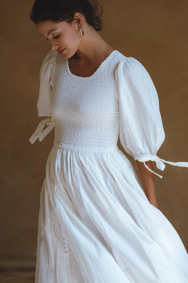 Freya Smocked Linen Midi Dress-0