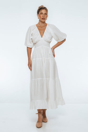 Lucienne Smocked Linen Maxi Dress-5