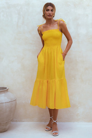 Paradiso Strappy Linen Midi Dress-1