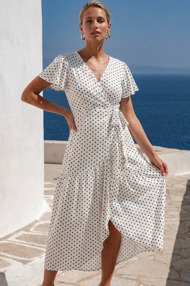 Persea Cotton Wrap Midi Dress-4