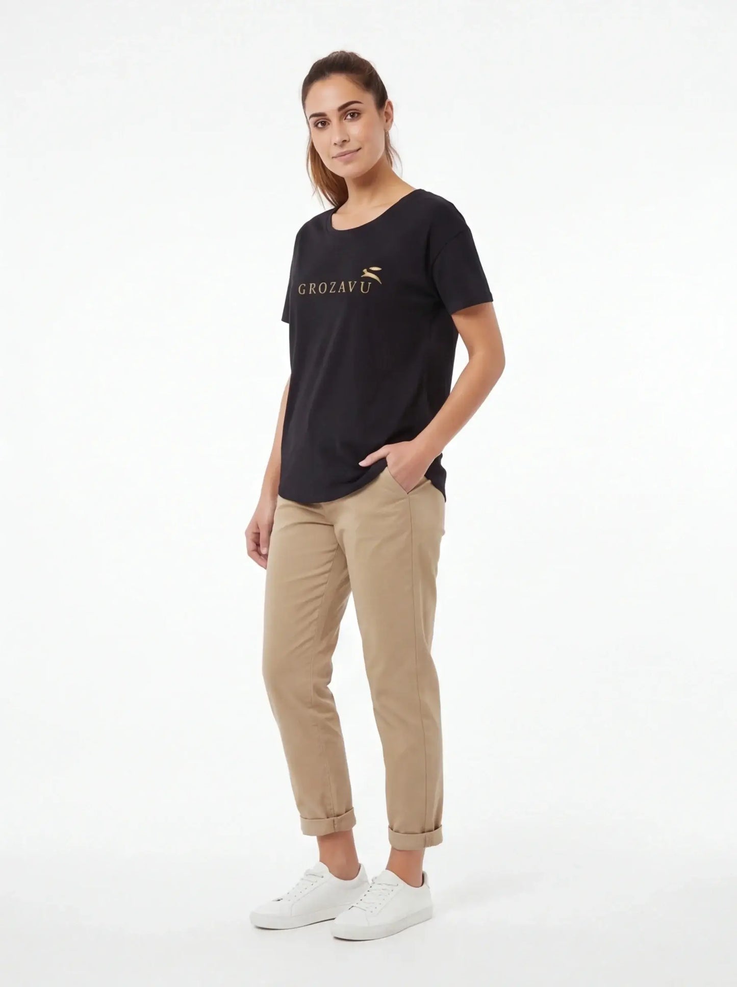 High Exclusive Tee Luxury Streetwear Women’s Black Tailored Fit Grozavu Icons-2