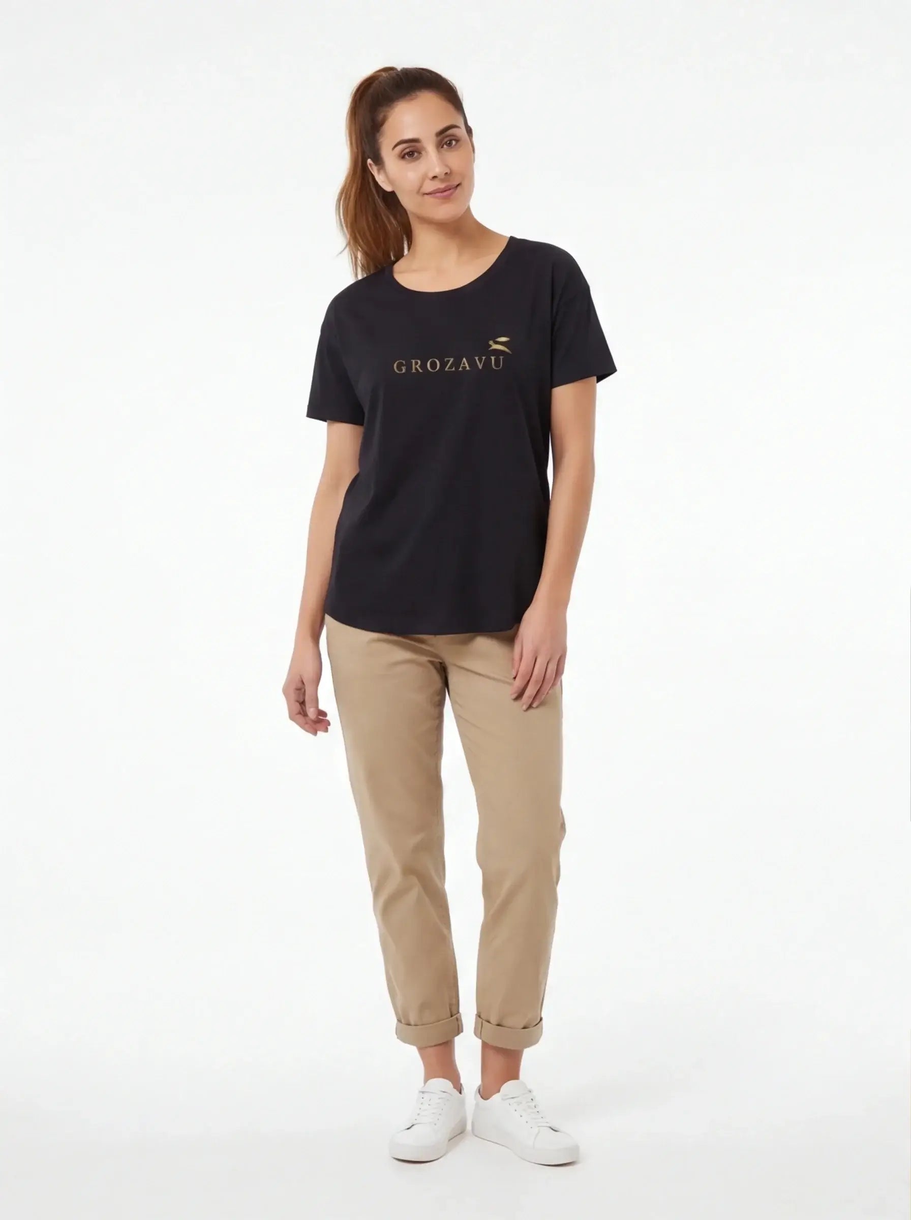 High Exclusive Tee Luxury Streetwear Women’s Black Tailored Fit Grozavu Icons-1